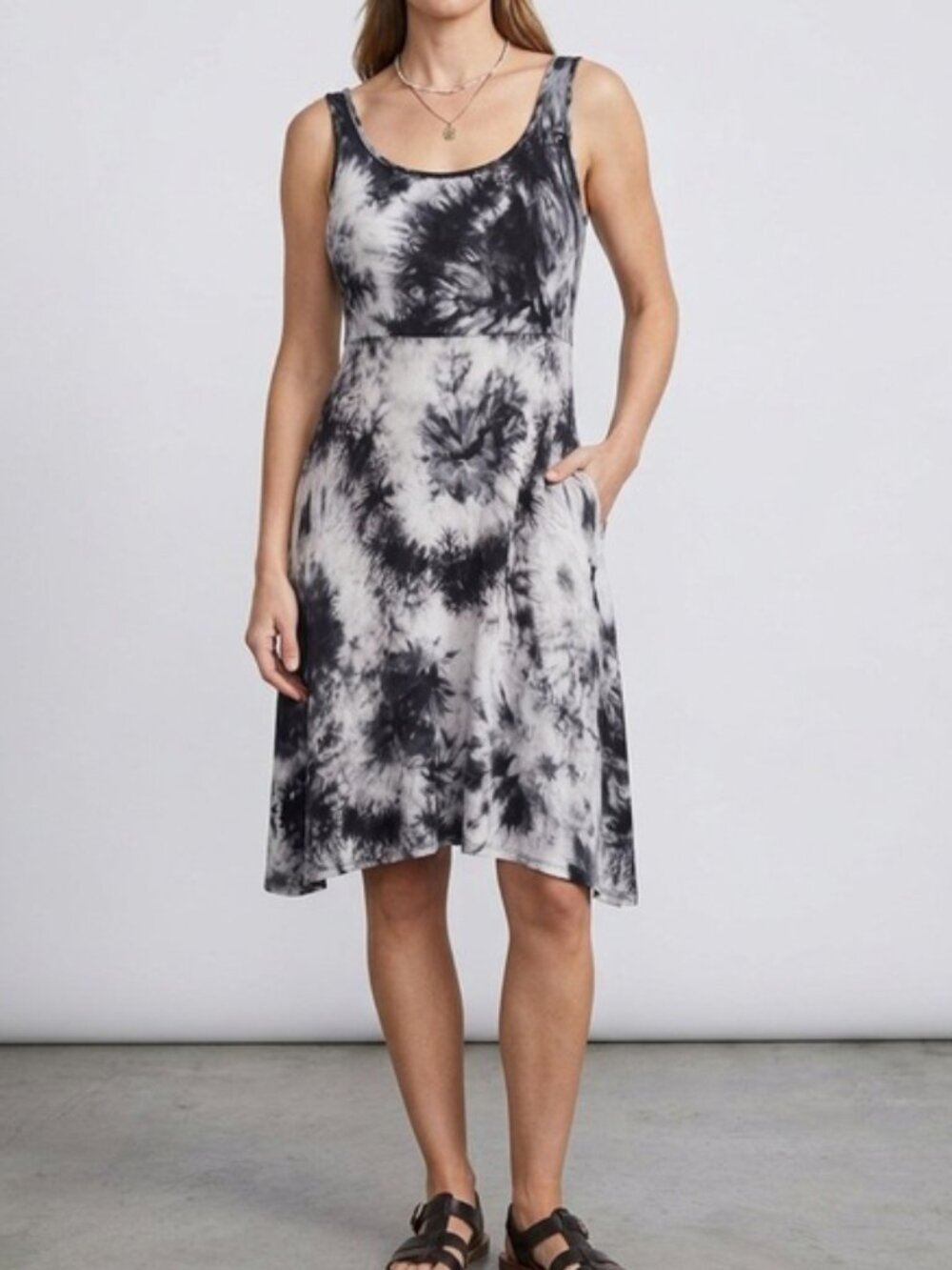 Olivia Rae Tie‑Dye Midi Tank Dress • Gray Black • Size M